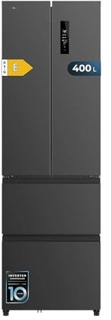 Cecotec Frigorífico Combi No Frost Inox Puerta Francesa 4 Puertas Oscuro Bolero CoolMarket Combi F2D 400 Dark E. Frigorífico 4 Puertas oscuro, 400L, NoFrost, Motor Inverter y funciones Fast Cooling