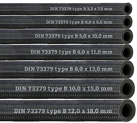 Schlauch Benzinschlauch Ölschlauch Kraftstoffschlauch Dieselschlauch Kraftstoffleitung Wasserleitung NBR DIN 73379-B mit Textilumflechtung Meterware (Innen Ø: 4,0 mm/Außen Ø: 8,0 mm)
