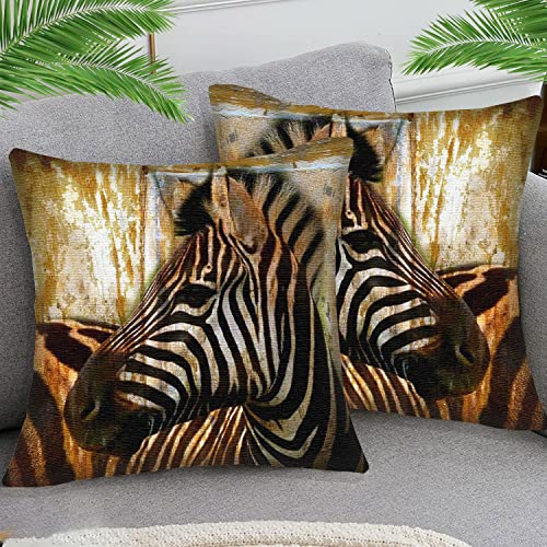 STOJAN 2er Set Kissenbezüge 45x45cm(18x18 inch) Retro Zebra Kissenbezüge weiches Leinen Kissenhülle Sofa Dekokissen Sofakissen Cafe Garten Outdoor Haus Dekoration