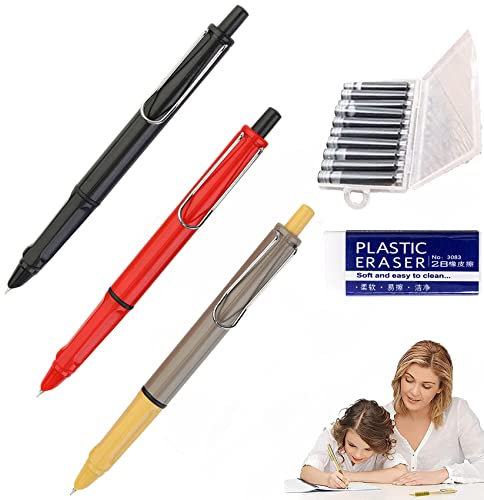Camic 2023 New Retractable Fountain Pen, Retractable Fountain Pens for Writing, Press Type Refillable Ink Writing Pen (3PCS B)