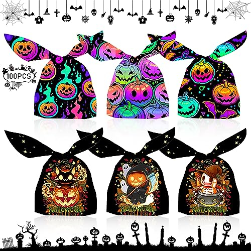 Lets Joy 100 Stück Halloween Süßigkeit Taschen, Halloween Tüte Süßigkeiten, Hasenohren Tüten, Halloween Tragetaschen Süßes, Biscuit Tüte, Halloween Partygeschenke Tüten, Halloween Dekorationen
