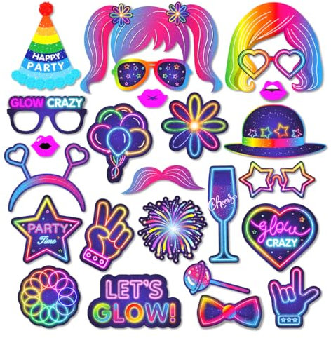 POFET 25er-Pack Fotobox-Requisiten im 90er-Jahre-Stil, dekorative Party-Fotoautomaten-Requisiten für Hochzeitsfeiern, Geburtstage, Abschlussfeiern und Verschiedene Partys