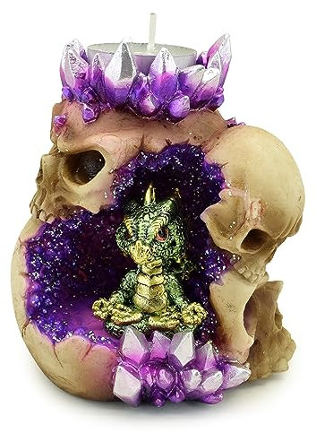 Puckator Teelichthalter - Baby Drache der Elemente - Totenkopf mit Kristallen