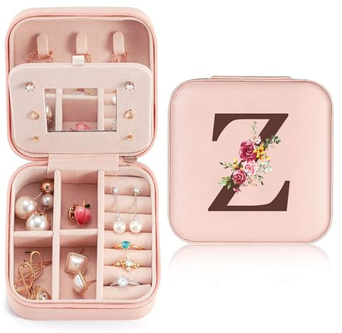 Reise Schmuckkästchen Klein mit initiale Z, Schmuckaufbewahrung für Damen PU-Leder, Mini Schmuckschatulle Schmuckkasten Mädchen Geschenk, Jewelry Organizer Reisen für Ringe, Ohrringe, Halskette