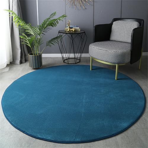 Highdi Wohnzimmer Teppich Rund 60/80/100/120cm, Einfarbig Flauschig Kurzflor Modern Rutschfest Weich für Kinderzimmer Schlafzimmer (60cm, Dunkelblau)