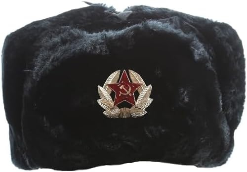 Bison USCHANKA Russland FELLMÜTZE WINTERMÜTZE SCHAPKA Ushanka SCHAPKA FLIEGERMÜTZE PELZMÜTZE MIT KOKARDE (DE/NL/SE/PL, Numerisch, 58, 59, Schwarz)
