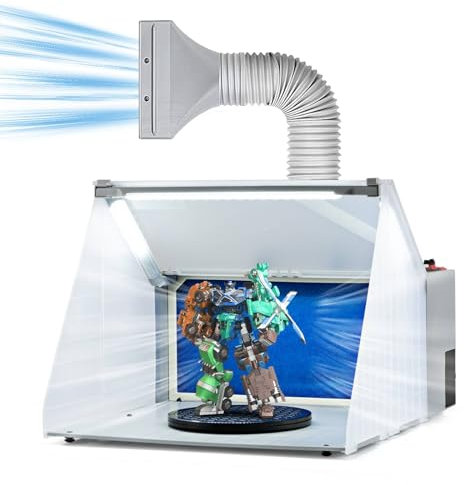 COSTWAY Portable Airbrush Spray Booth, Paint Spray Booth Kit with 3 LED Lights, Turn Table and Extension Hose, Spray Booth Filter and Extractor Set for Painting Artwork Models Crafts