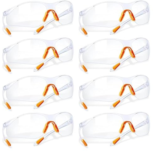 Schutzbrillen, 8-er Pack Transparent Schutzbrillen mit Gumminase Schutzbrille für Sicheren Schutz Augenschutzbrille Sicherheitsbrille Laborbrille Kratzfeste Linsen für Damen und Herren