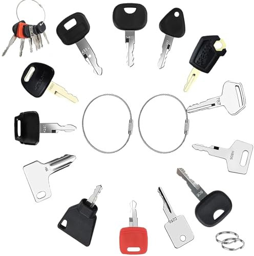 Juego de Llaves de Encendido de Repuesto Universales 13Pcs con 4 llaveros para la Mayoría de los Vehículos de Construcción Excavadoras Tractores Niveladoras Topadoras