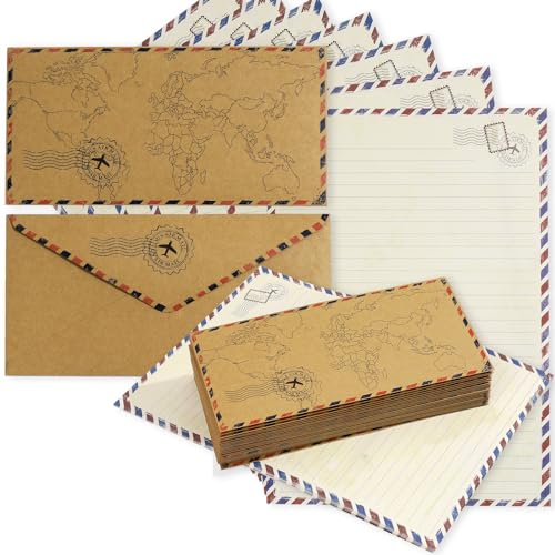 Briefpapier und Umschläge Vintage-Design (Set, 50 Stück) - Einseitig Bedruckt - Umschläge aus 120 g/m² Kraftpapier