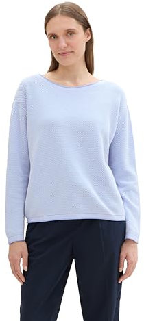 TOM TAILOR Damen Strickpullover aus Bio-Baumwolle, 36353 - Blue Bubble Knit Structure, XXXL
