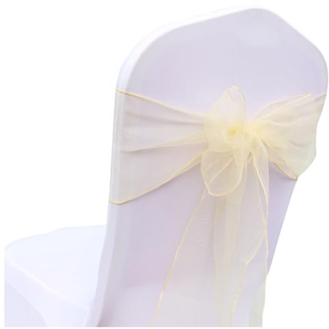 Wisafory 10 Stück Stuhlschleifen Organza Stuhl Schärpe Schleife Band Stuhlhussen Stuhl Organza Schleifenband Dekoration für Hochzeit Zeremonie Event Feier Party 18 x 275 cm Champagner 10 Stück