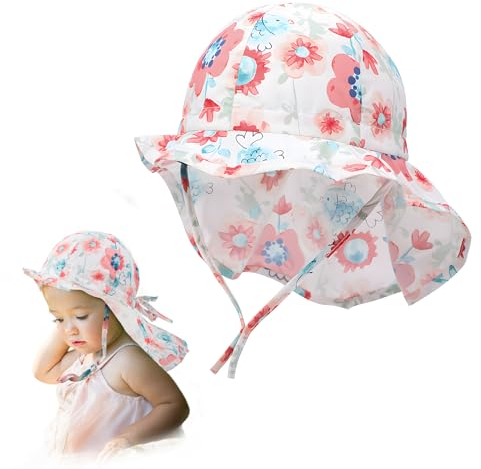 Luchild Baby Kleinkind Sonnenhut Mit Nackenschutz UPF 50+ UV-Schutz Mädchen Sommerhut Sonnenmütze Kinder Für Mädchen Dcheninstellbare Atmungsaktiv & Schnelltrocknend Breite Krempe(51)
