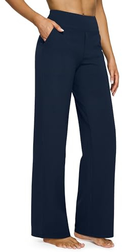 G4Free Yoga Pants with Pockets Wide Leg Trousers for Women UK Dress Ladies Stretch Work Trousers Casual Joggers Petite Dark Navy,S