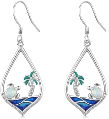 Opal Schildkröte Ohrringe 925 Sterling Silber Kokosnuss Baum Ohrringe Welle Ohrring Sommer Ozean Schmuck Geschenke für Frauen Mädchen