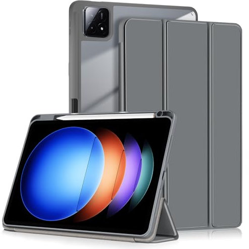 Yiernuo Funda para Xiaomi Pad 6S Pro 12.4 Pulgadas 2024 Tablet,Folio Translúcido Carcasa con Soporte Función y Auto-Sueño/Estela,Gris