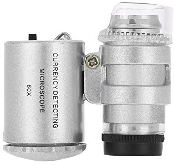 Microscopio de bolsillo de cristal 7×5×3 60x Mini microscopio de bolsillo lupa con luz LED