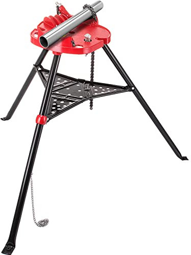 VEVOR Soporte para tuberías con trípode para Tubos 3,2 a 152 mm Patas de Acero Plegables Soportes para Tubos con Bandeja Tornillo de Banco con Cadena para una Variedad de Materiales de tuberías