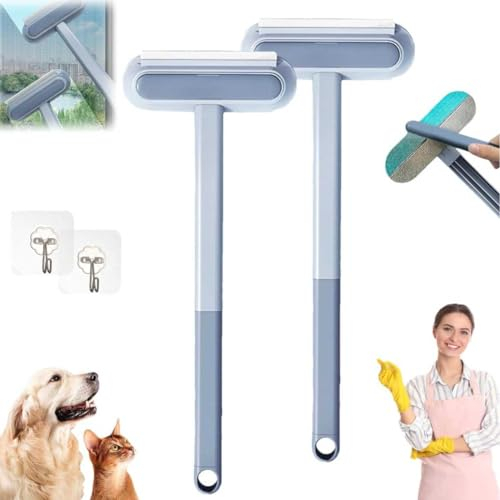Pet Hair Remover Pet Hair Cleaning Brush With Squeegee Dog Cat Hair Removal Brush Tool Bidirectional Brush Head Extended Handle Reusable Fur Broom Couch Carpet Gifts For Pet Enthusiasts (2PCS)