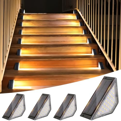 Flintronic 4 Pezzi Luci Solari per Esterni Scale, Gradini Impermeabili IP65, Recinzione, Cortile, Percorso, Patio