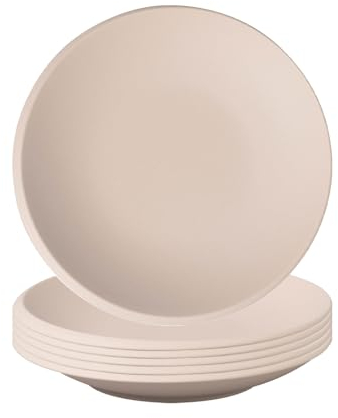 Villeroy & Boch NewMoon Beige Schalen Flach 6er Set, 25 cm, Beige Salatschalen mit Halbmond-Schalenrand, Premium Porzellan