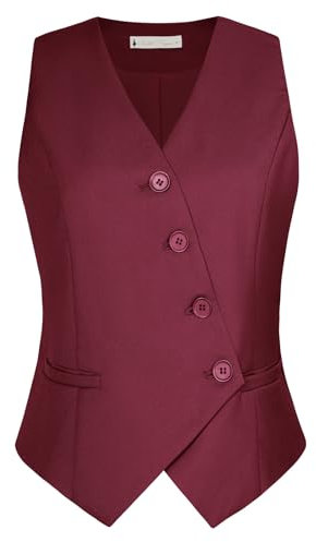Belle Poque Rote Westen für Damen Elegante V-Ausschnitt Ärmellose Formelle Business Westen Weinrot L