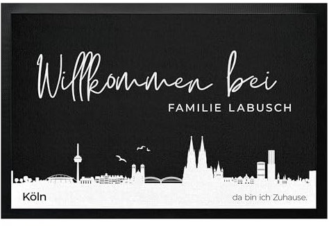 Fußmatte personalisiert Skyline Stadt Köln München Hamburg Frankfurt Dortmund UVM. bis 120cm | Türmatten Geschenk zum Einzug, Hausbau, Umzug & Einweihung (60x40cm)
