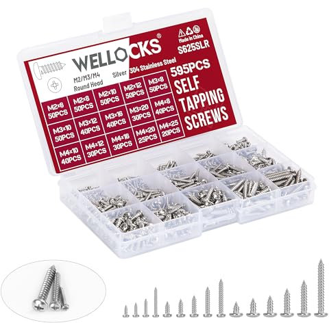 WELLOCKS Selbstschneidende Schrauben | 625 PCS M2/M3/M4 Edelstahl Schrauben Sortiment Kit | Rundkopf Pan Blechschrauben Holzschrauben Set Aufbewahrungsbox | für Reparatur Hausgemachte (S625SLR)