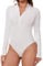 Joyshaper Body Damen Langarm Bodysuit V-Ausschnitt Reißverschluss Sexy Lange Ärmel Bodys Langarmbody Shirts Weiß,M