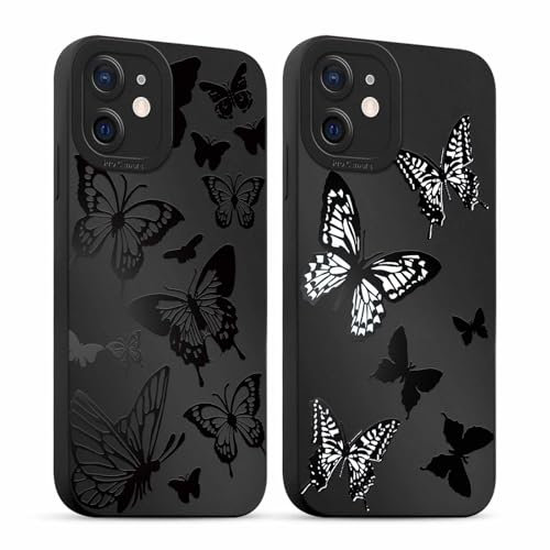 Foonary 2 Pack Fashion Phone Cases for iPhone 12 Case 6.1, White Butterfly Aesthetic Print Slim Soft Silicone TPU Case for Women, Shockproof Cover Protective Funda para Girls,for iPhone 12
