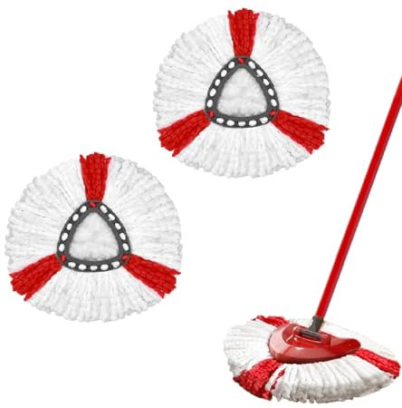 Cabezal de Repuesto para Fregona Vileda Turbo- Microfibra Triangular Recambio Fregona- Compatible con Todos los Suelos - Lavable a Máquina -Uso en Húmedo y Seco (Rojo 2 Pieza)