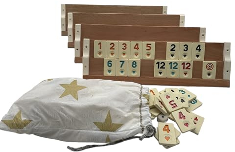 Star Game-Rummy, Rommé, Okey Set, Reisespiel aus massiv Holz (mittelgroß 32,0 x 8,0 x 6,5 cm)