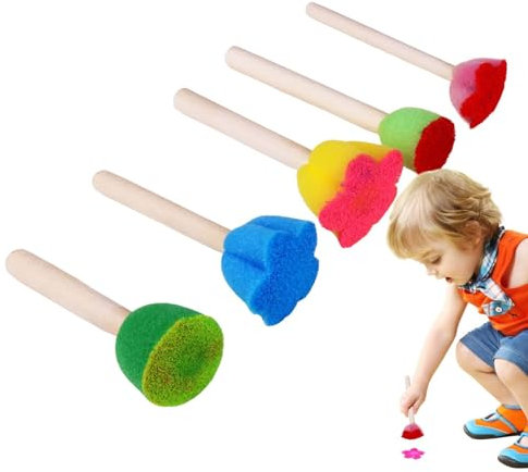 Foam Paint Brushes - 5 Reusable Kids Sponge Brushes, Easy to Dry and Clean