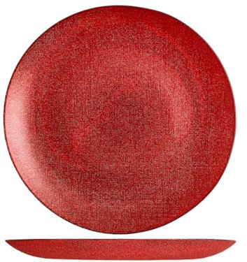 H&H-Regent, set 6 sottopiatti, piatti natalizi, in vetro, effetto glitter, rosso, 32 cm