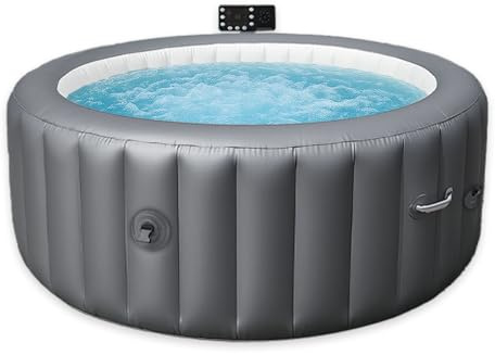 Aufblasbarer Badewannen mit Sprudelfunktion, PureSpa Pool Massage-Hottub, beruhigenden Luftdüsen, integriertem Schnellfüllsystem, LED-Lichtern (Grau, 183 x 183 x 71cm)