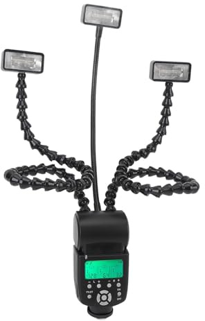 Camera Flash, 3 Head with Hot Shoe Flexible Arms for DSLR Cameras, Digital Camera Macro Speedlight, Support Independent Control 8 Levels Adjustable