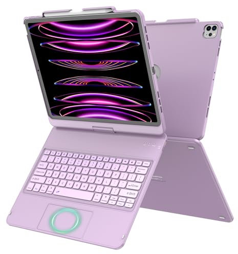 GGH Touch - Funda con teclado para iPad Air 13 (M2) 2024 y 12.9 iPad Pro (4ª, 3ª generación), funda protectora giratoria de 360°, funda multitáctil para teclado con soporte para lápices, color morado