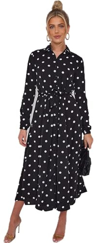 Love Sunshine Black Polka Dot Print Midaxi Shirt Dress