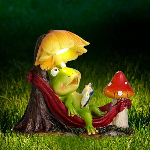 Leekung Solar Frog Garden Decor,Frog Figurine Outdoor Decor for Patio Yard