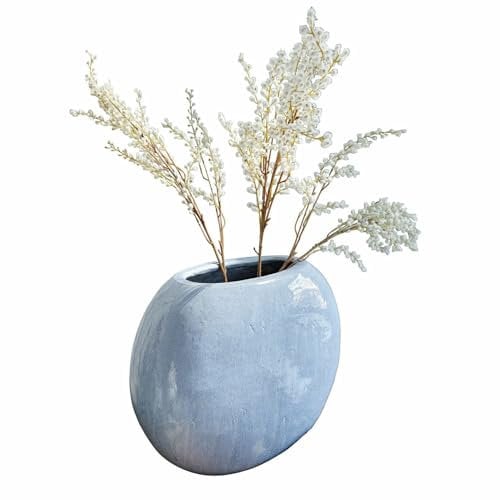 Loberon Vase Terclac, Handbemalt, Ovale Form, Imposante Größe, Blumenvase, Dekoration, Wohnaccessoire, Steingut, blau