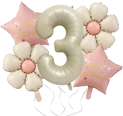 DazzJoy Geburtstagsdeko 3 Jahre Mädchen mit Gänseblümchen Folienballon, Luftballon 3 Jahre Mädchen Junge, Luftballons Geburtstag 3 Jahr Mädchen, Ballon 3 Geburtstag