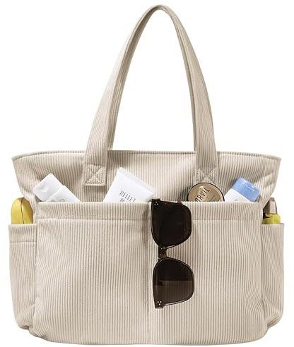 LOTEZAVA Cordtasche Damen Einkaufstasche Große Tote Bag Umhängetasche mit Reißverschluss Mehrere Taschen Handtasche zum Einkaufen, Arbeiten, Büro, Schule, Reisen und für den täglichen Gebrauch