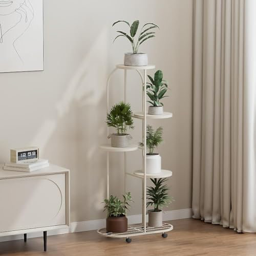 Cachpib Estantería para plantas de varios niveles, soporte para plantas de metal con ruedas, banco de flores, escalera para plantas, estantería de pie para interior, jardín, balcón, decoración
