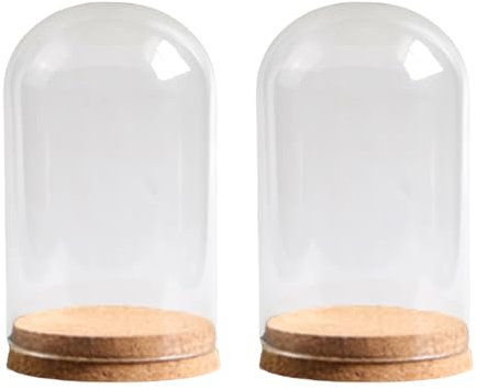 amangul Lot de 2 petites cloches en verre avec base en liège pour décoration et terrarium, bouteilles (6 x 10 cm)