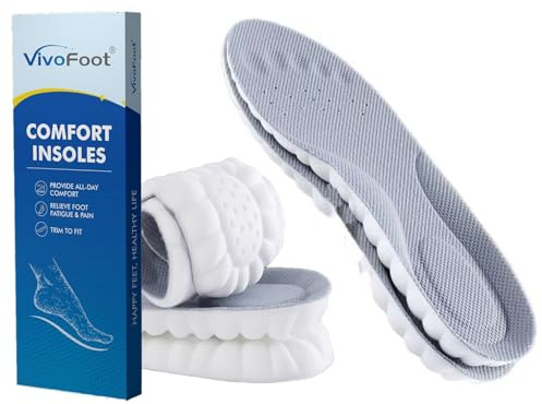 VivoFoot Memory-Schaumstoff-Einlegesohlen, Anti-Ermüdung, Schmerzlinderung, Alltag, Arbeit, Sport, Laufen, Komfort-Schuheinlagen, Schaumstoffkissen, Ersatzeinlagen (EU41-46,Grau)