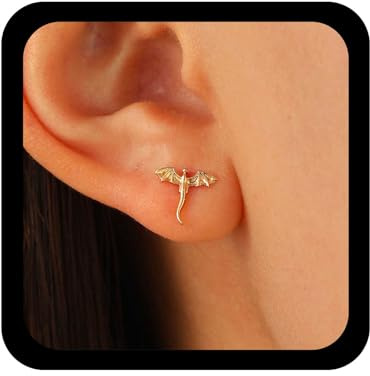 Cybche Gothic Kleine Drachen Ohrstecker Ohrringe Fliegende Drachen Ohrringe Drachen Gold Ohrring Mini-Tier-Ohrring Minimal Schmuck Für Frauen