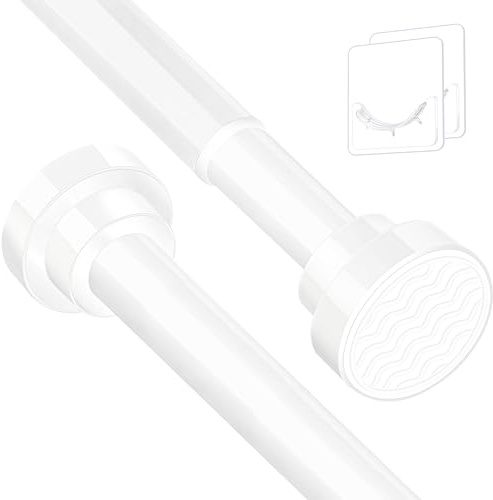 Stainless Steel Extendable Shower Curtain Rod Tension Pole, including 2 Holder,Net Voile Curtains Rail,Adjustable Telescopic Rods Extendable for Kitchen Cupboard Bathroom Window(72cm-132cm) White
