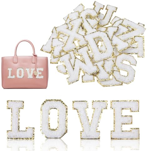 DOPENSPI 26PCS Chenille Letters Patches, White Letter Patches Stickers