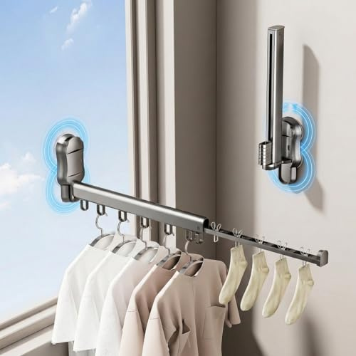 EAAGHK Tendedero Plegable Pared, Tendedero Extensible Pared con Ventosas de Aleación de Aluminio,Perchero Extensible con 13 Ganchos para Colgar Ropa, Tendedero Interior Plegable para Balcon y Baño