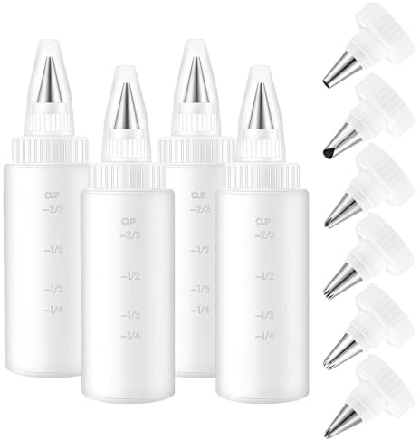 Generisch Spritzflasche, Squeeze Flasche PP, 4pc Quetschflaschen Mit 6pc Spritztüllen Set, Kekse Dessert Torten Kuchen Cupcake Dekoration Zubehör